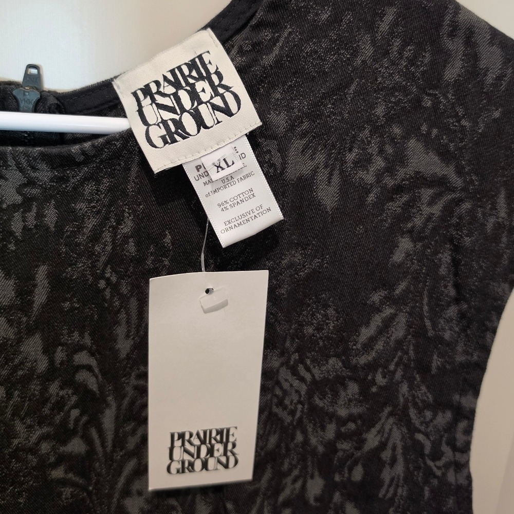 Prairie Underground Sheath Dress Womens XL Black Grey Jacquard Floral Sleeveless - Picture 3 of 5